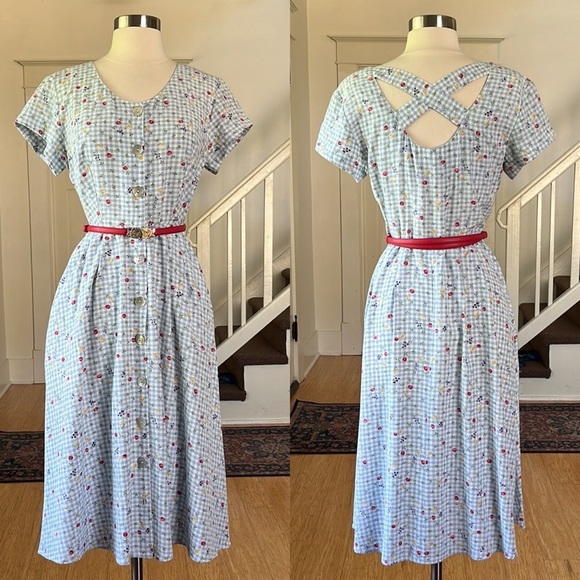 VINTAGE Carol Anderson Fruit Print Midi Dress Size Small - Picture 1 of 13